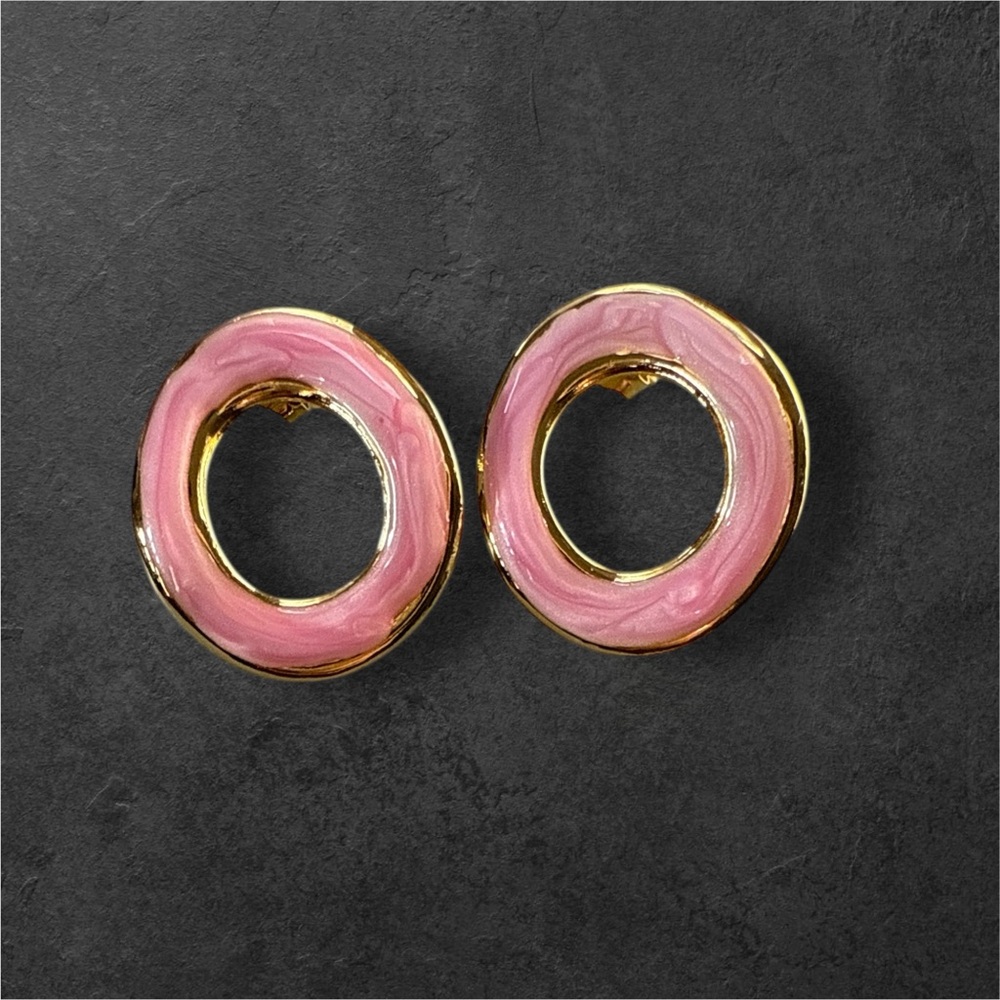 E3. Pink Enamel and Gold Posts - 18K Gold Plated - New in Box No cancels